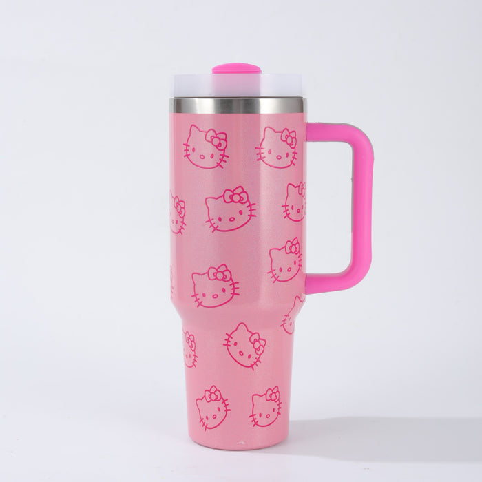 Wholesale Stainless steel ice cup cartoon pattern thermos cup large capacity portable handle car cup