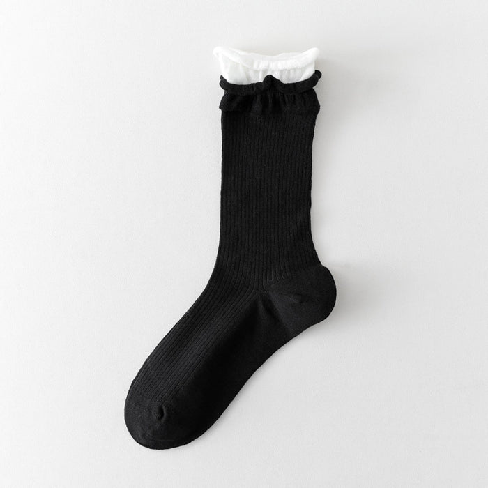 Wholesale Boneless thin socks, mid tube socks, rolled edges, versatile mesh, stacked socks, cotton