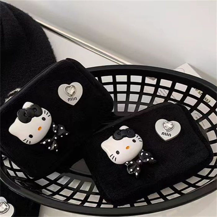Wholesale Plush Cat Coin Purse Bag Charm Soft Polyester Cute Black Bow Design Zipper Closure