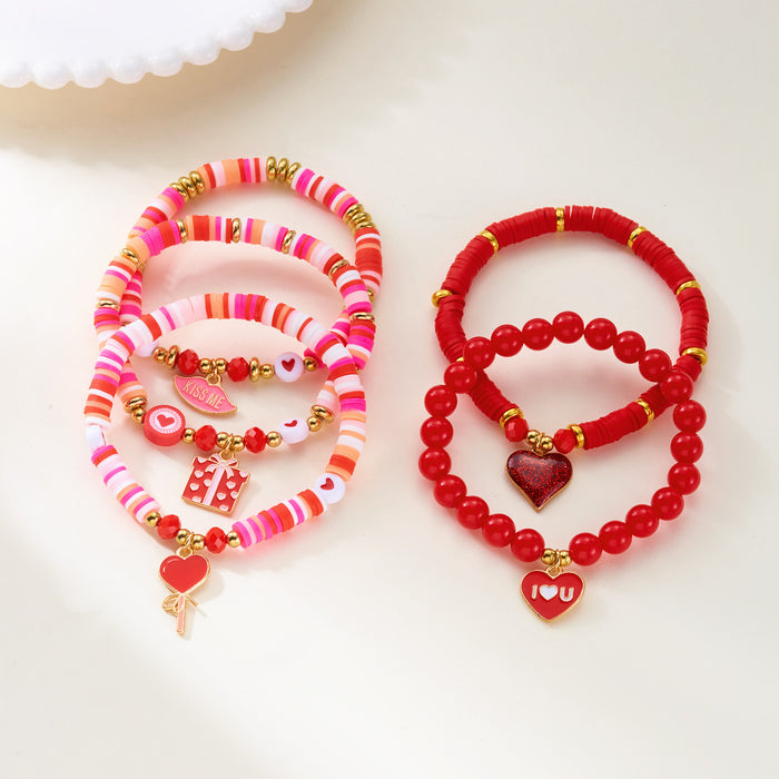 Wholesale A set of 5 Valentine' s Day clay bead bracelets