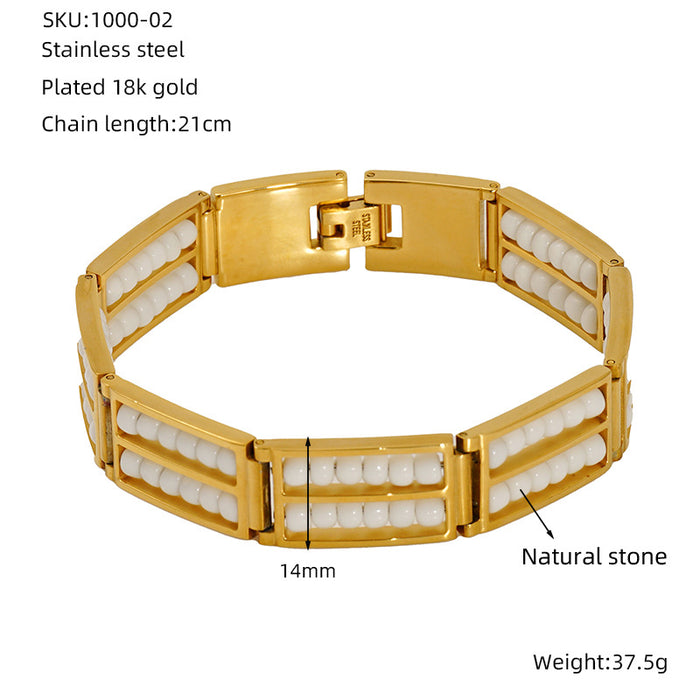 Wholesale Fashionable stainless steel double row bead bracelet, versatile and non fading natural stone bracelet