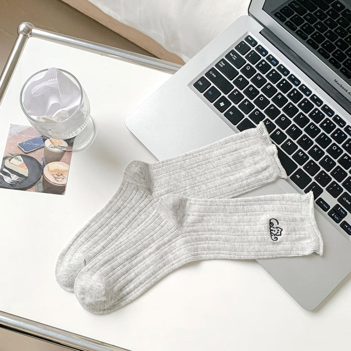 Wholesale Socks, thin, loose mouthed, mid tube, women's socks, embroidered, rolled edges, versatile, stacked, cotton socks