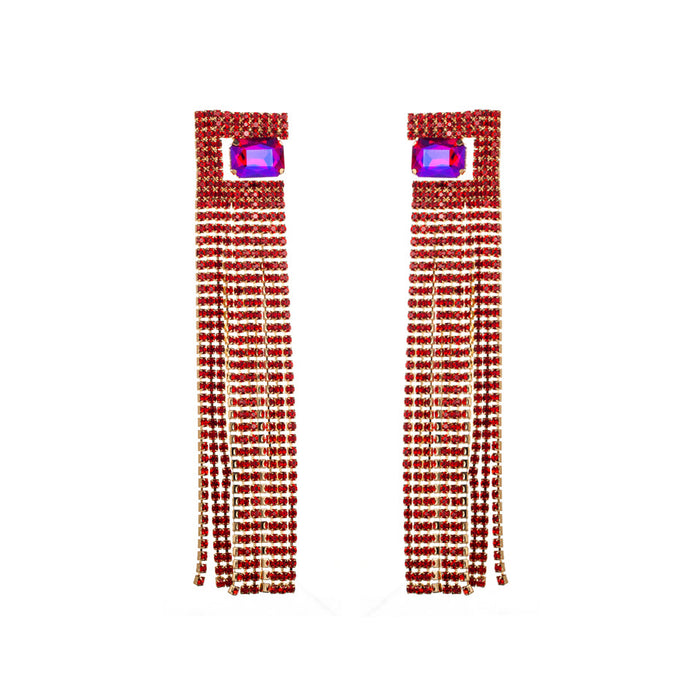 Wholesale earrings light luxury style super fairy colored diamond long claw chain rhinestone tassel earrings