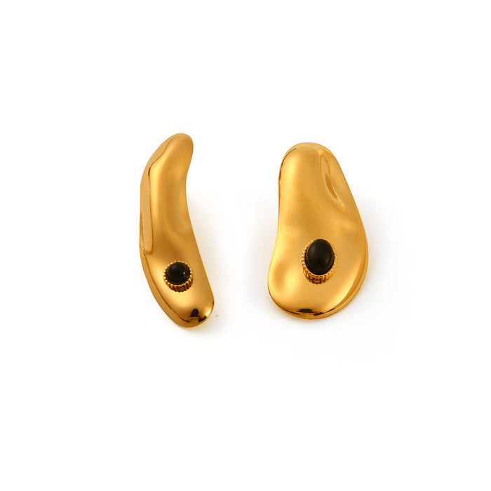 Wholesale Original design: Stainless steel irregular earrings set with natural stones, exaggerated personality and temperament, slanted earrings