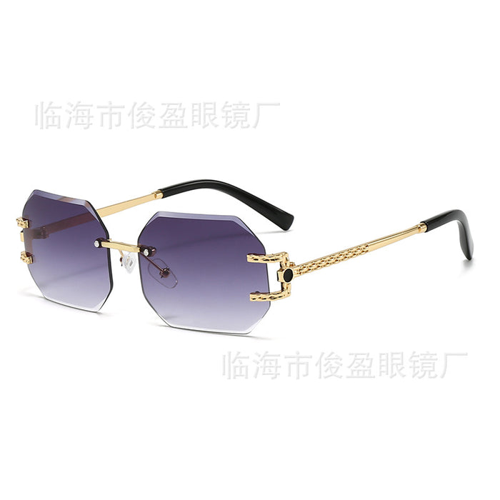 Wholesale Frameless polygonal sunglasses for women, personalized glasses for fashion, gradient color sunshade sunglasses for men