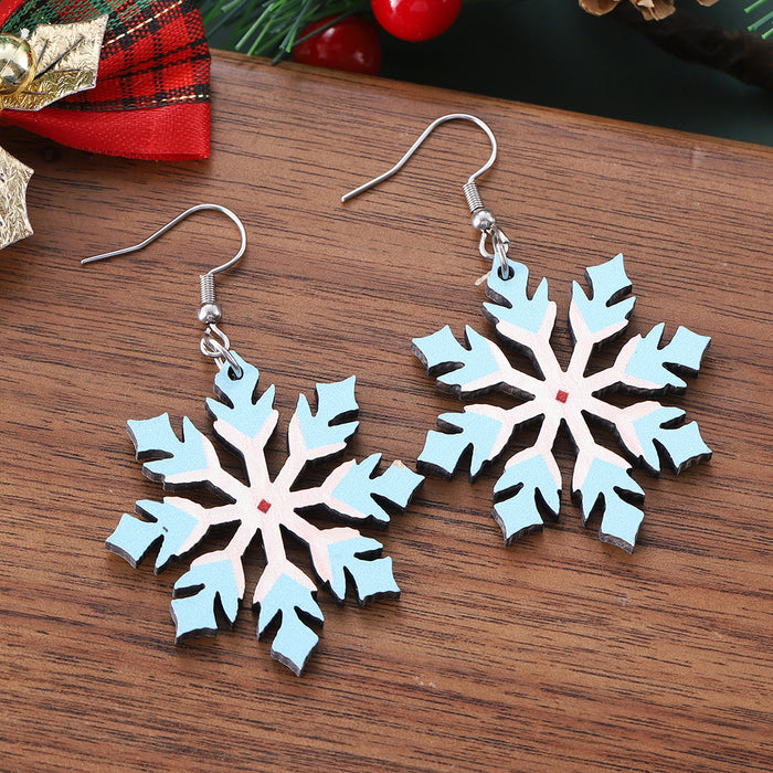 Wholesale Winter Christmas Gradient Hollow Snowflake Wooden Double-Sided Earrings