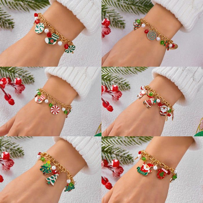 Wholesale Christmas jewelry creative  Christmas tree multi-color candy pendant pearl paper card bracelet