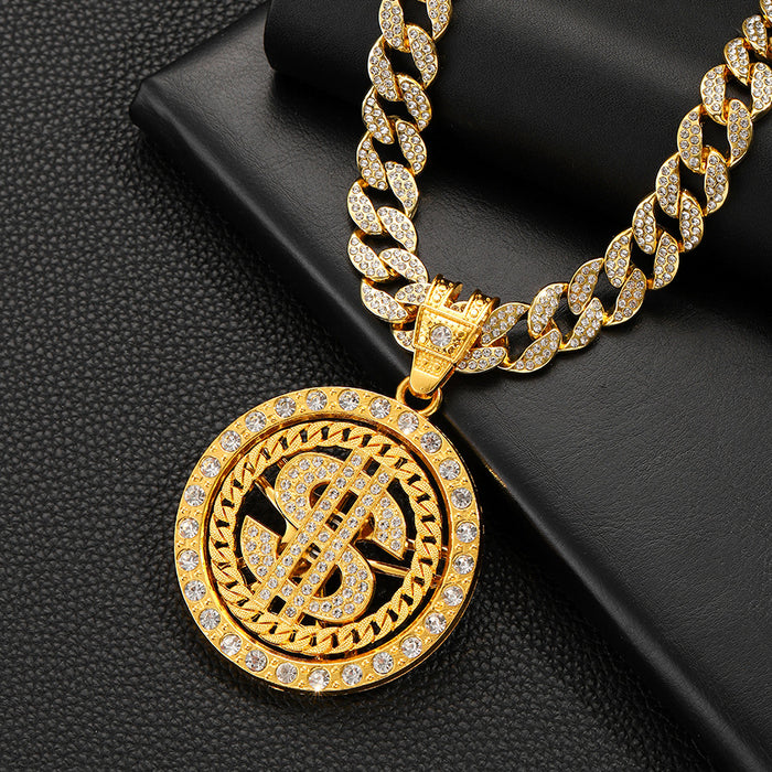 Wholesale Brand Rotatable Dollar Coin Pattern Zinc Alloy Necklace Personalized Pendant