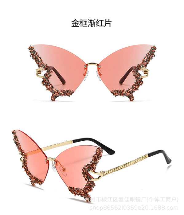 Wholesale Advanced sunglasses butterfly shaped diamond studded frameless fashion sunglasses
