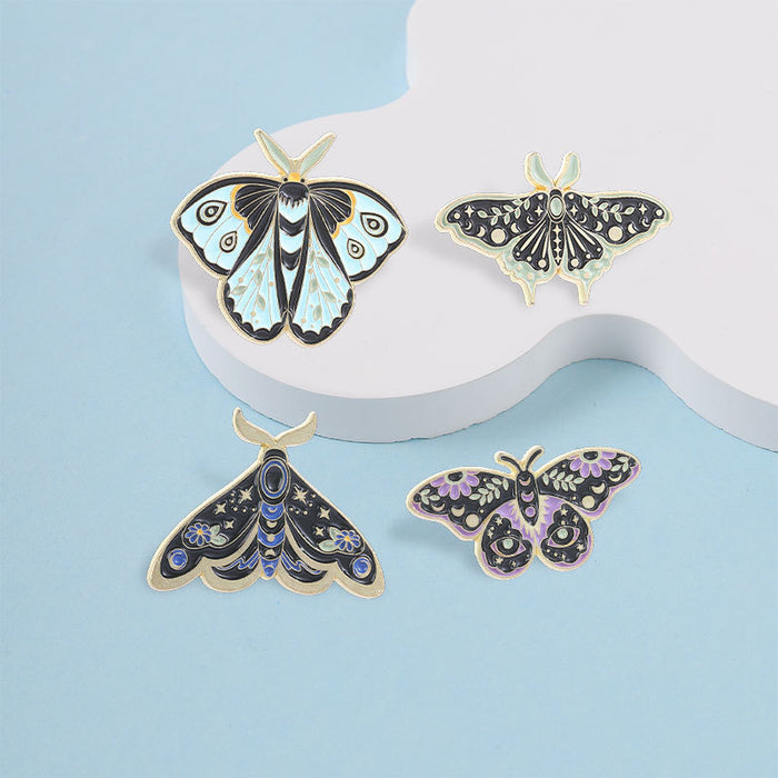 Wholesale Stylish Gothic Moth Brooch Star Moon Phase Design Zinc Alloy Enamel Pin Fashion Accessory