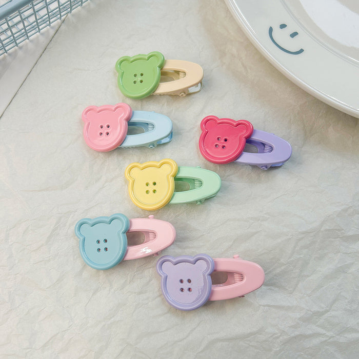 Wholesale Cute teddy bear button hollow oval duckbill clip bangs side hair clip headband