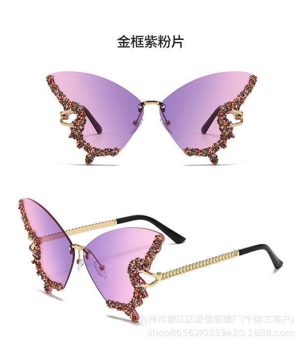 Wholesale Advanced sunglasses butterfly shaped diamond studded frameless fashion sunglasses