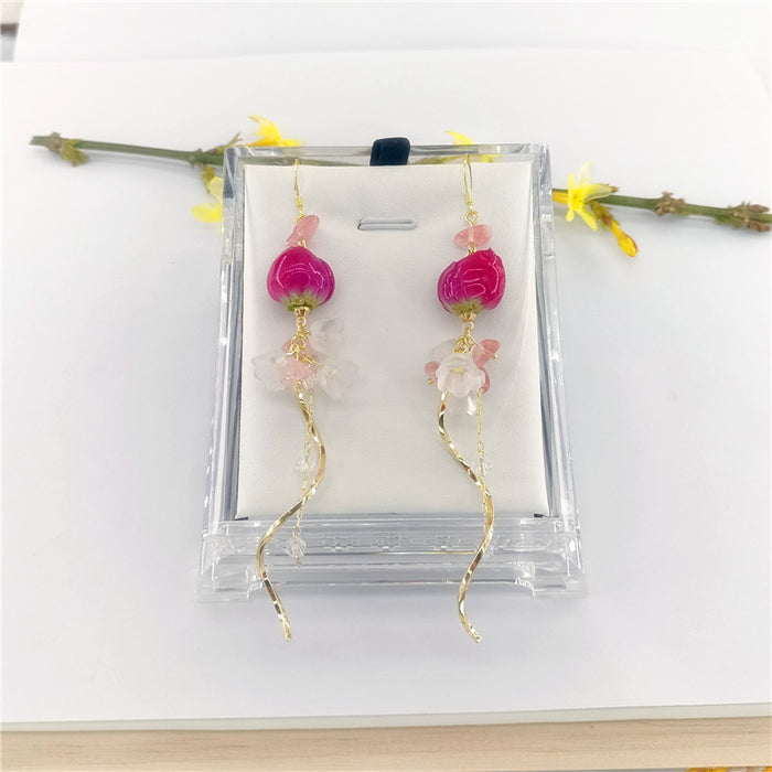 Wholesale New Eternal Flower Rose Earrings Vintage Super Fairy Long Versatile True Flower Earrings Eardrops Earclips