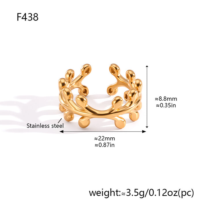 Wholesale Hollow Geometric Stainless Steel Adjustable Open Ring Gold Plated Jewelry
