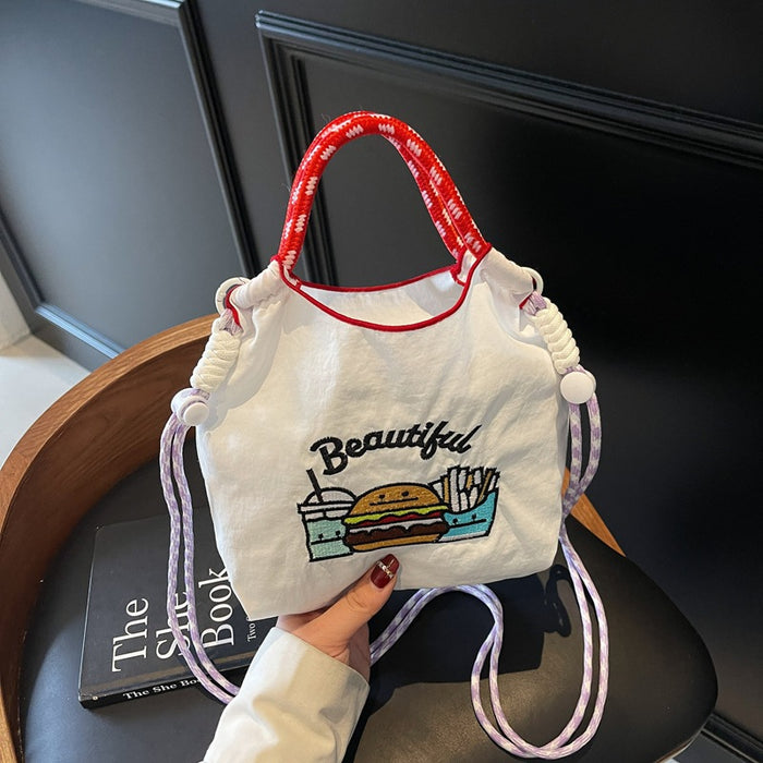 Wholesale New canvas bag embroidered eco-friendly shopping bag for commuting women, shoulder bag for niche diagonal cross bag