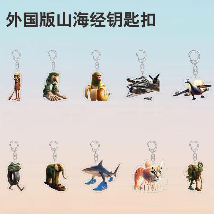 Wholesale Keychain funny abstract wooden stick man foot tree acrylic schoolbag pendant