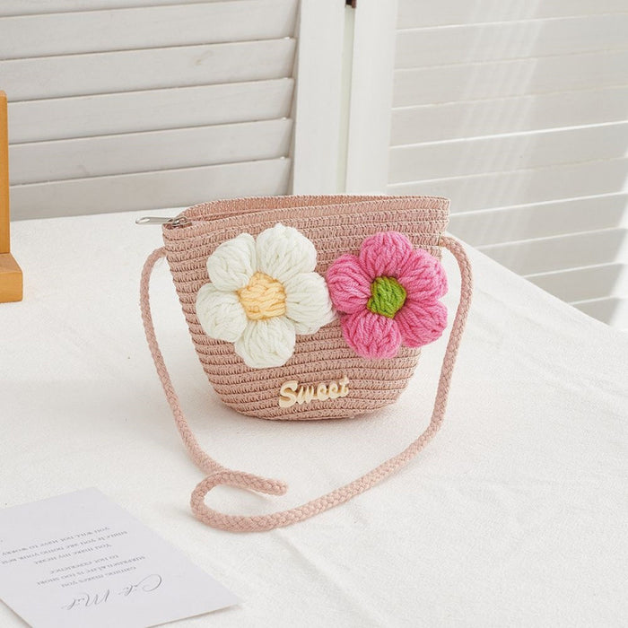 Wholesale Straw Woven Floral Crossbody Bag for Girls Cute Summer Purse