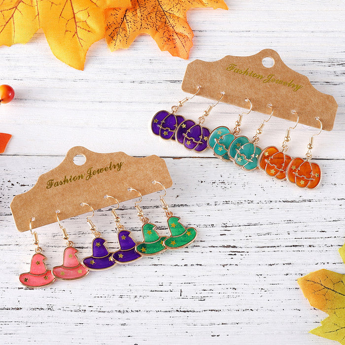 Wholesale  Pumpkin Hat Star Earrings Set Personalized Creative Oil Dripping Alloy Jewelry 3-Piece Set