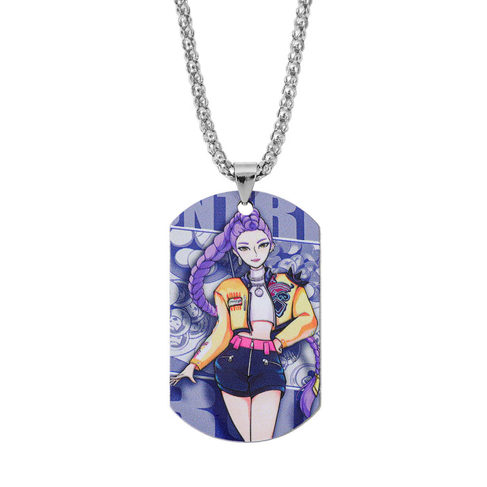 Wholesale UV double-sided color printed KPOP pendant stainless steel necklace