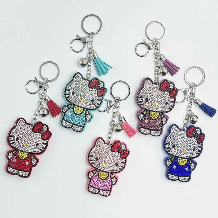 Wholesale Cute Tassel Cat Rhinestone Keychain