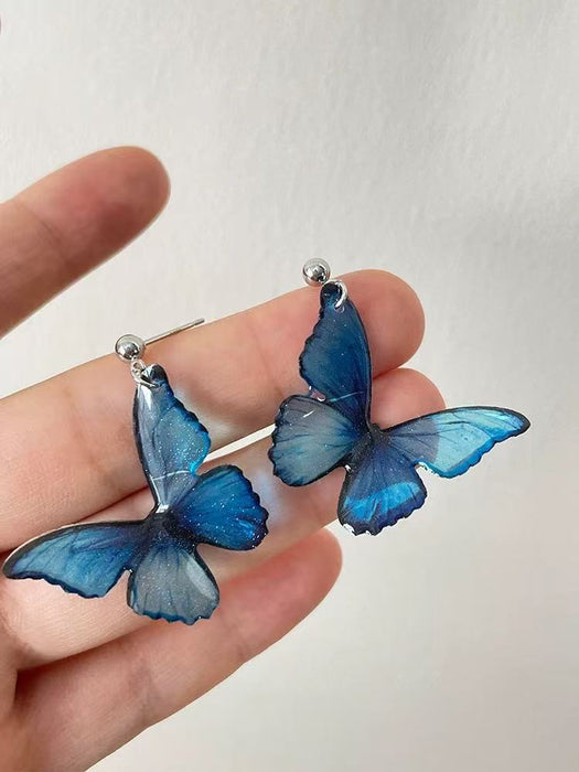 Wholesale Blue Butterfly 925 Silver Needle Clip Earrings for Women