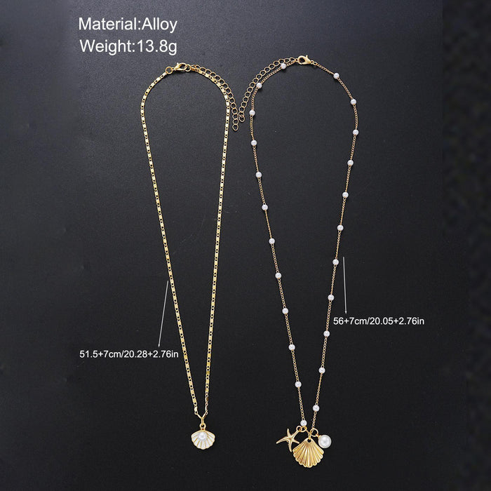 Wholesale Marine Pearl Chain Clavicle Chain Starfish Shell Pendant Multi-Layer Necklace