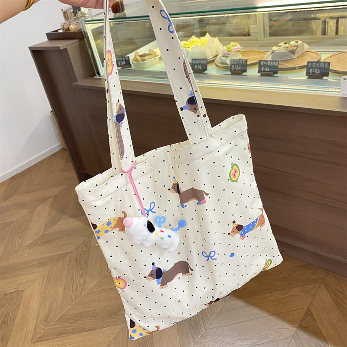 Wholesale Dachshund Dog Printed Canvas Bag Female Student Large Capacity Class Classes Bag Shopping Belt Tote Bag