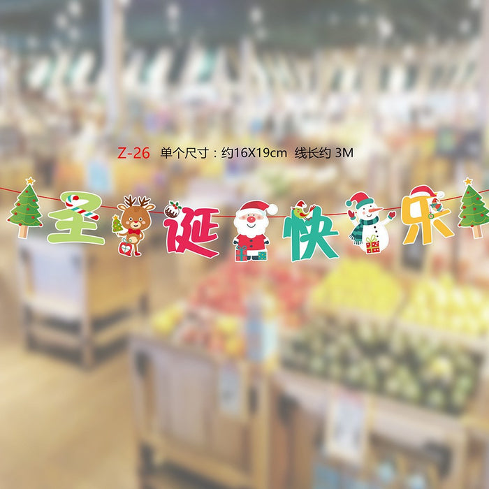 Wholesale Christmas Decorations Christmas Pull Flag Hanging Flag Holiday Banner Party Decoration Paper Cartoon Christmas Pull Flower String Flag