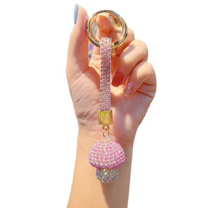 Wholesale Full-diamond mushroom pendant encrusted with diamonds  personalized couple keychain