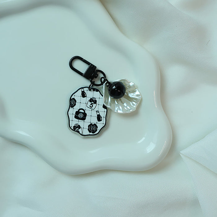 Wholesale Black and White Rose Elegant Flower Car Keychain Pendant Bag Acrylic Hanging Decoration