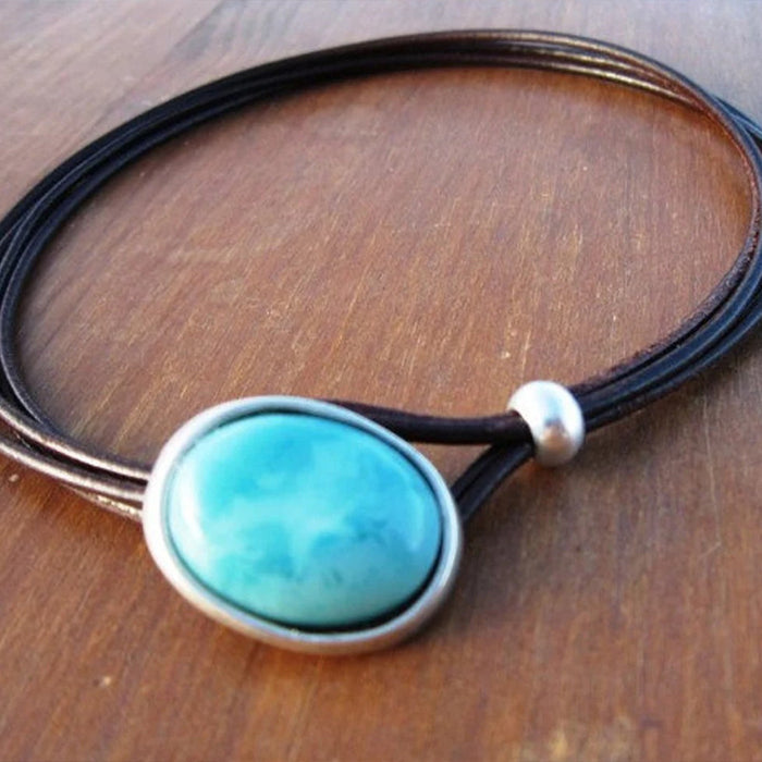 Wholesale New retro creative leather turquoise collarbone chain exaggerated trendy neck ring