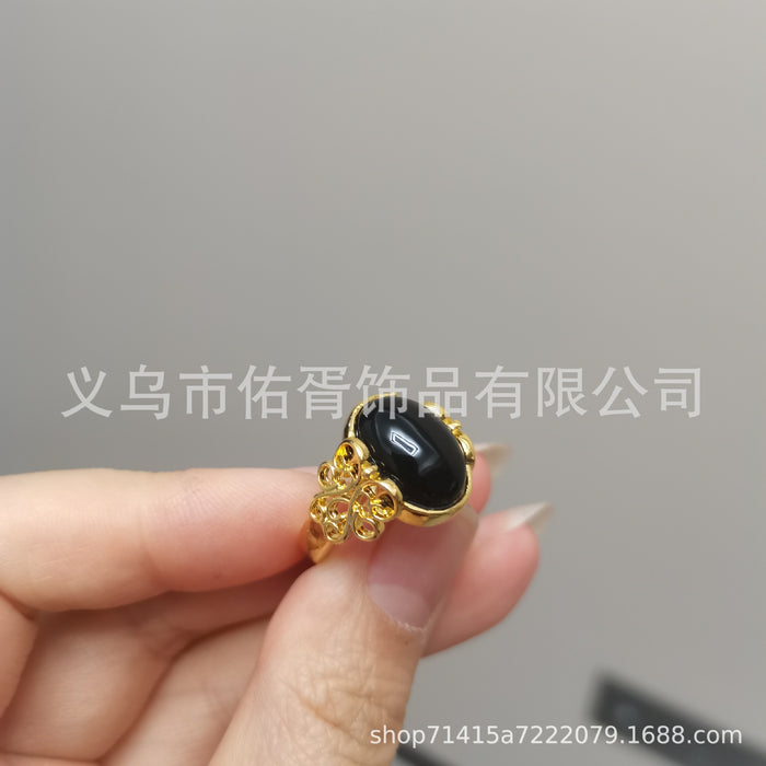 Wholesale New Grandmother Imitation Green Jadeite Ring with Temperament and Opening Imitation Red Green Agate Colored Women's Ring