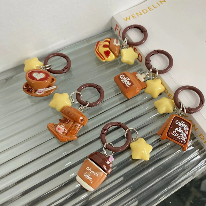 Wholesale Cute Coffee Shop Star Keychain Pendant Star Cartoon Bag Pendant Accessories
