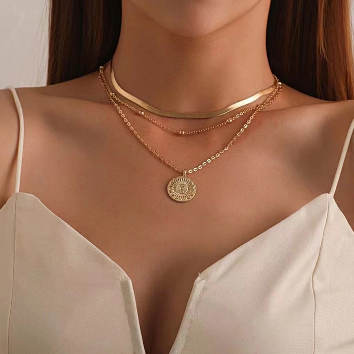 Wholesale Multi-Layer Sun Pendant Necklace Gold Alloy Trendy Fashion Accessory