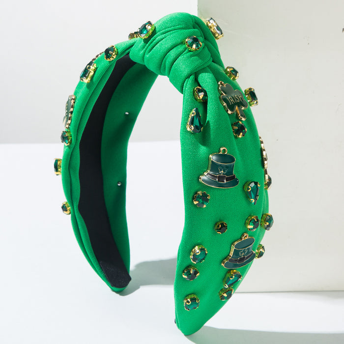 Wholesale St.  Patrick' s Day Rhinestone Alloy Clover Hat Headband