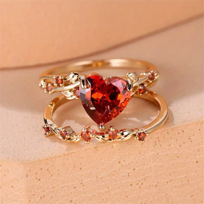 Wholesale Retro high-end heart-shaped fashion 2-piece women's ring set