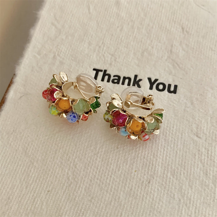 Wholesale flowers natural stone  925 silver ins rainbow small stone earrings