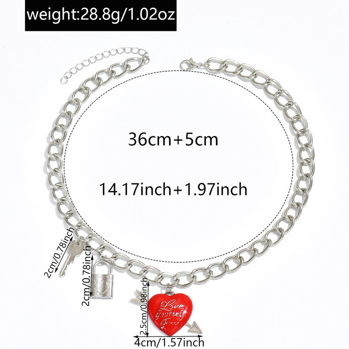 Wholesale Jewelry Punk Love Necklace Key Chain Thick Chain Peach Heart Pendant Clavicle Chain
