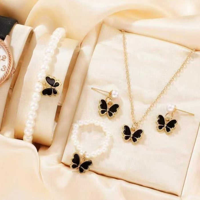 Wholesale Kids Butterfly Animal Jewelry Set Alloy Pearl Earrings Bracelet Necklace