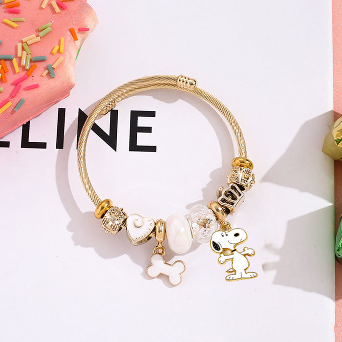 Wholesale Stainless Steel Bracelets cute cartoon beaded bracelet silver open bangle Charms Bracelets