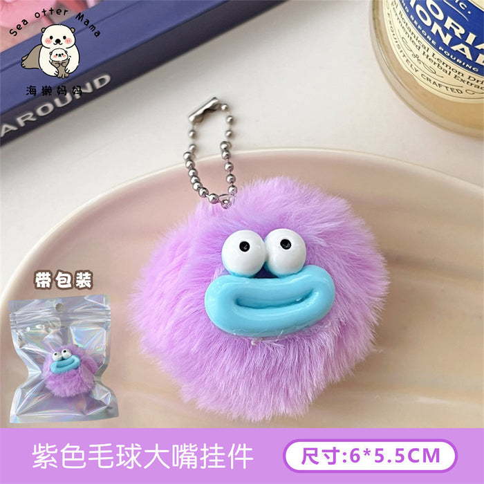Wholesale Cute Fur Ball Big Mouth Keychain Pendant Ugly Cute Sausage Mouth