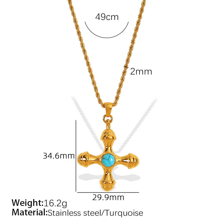 Wholesale Jewelry retro temperament  creative cross inlaid tiger eye stone pendant necklace earrings