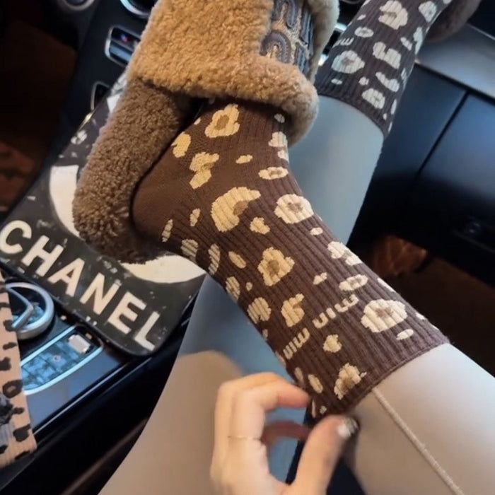Wholesale  Socks Women's  Trendy All-match Letters Leopard Print  Vintage Stockings High Waist Socks