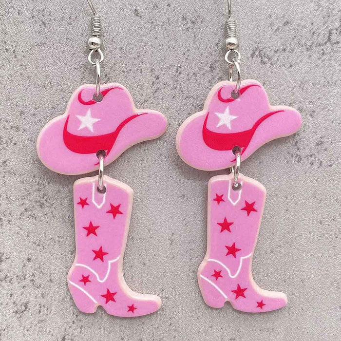 Wholesale Western Cowboy Style Pink Hat Boots Balloon Acrylic Earrings JDC-ES-Chengy032