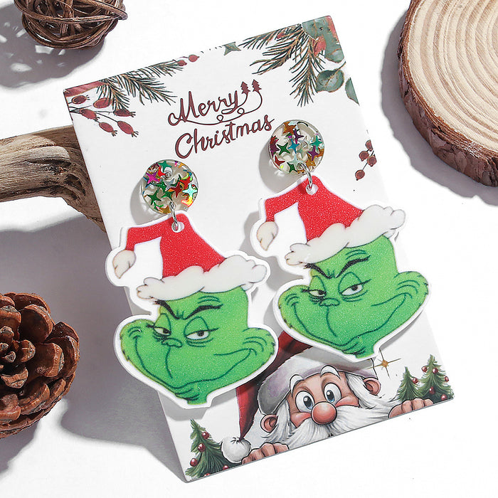 Wholesale Christmas Earrings Handmade DIY Cartoon Funny Puppy Green Acrylic Pendant Earrings