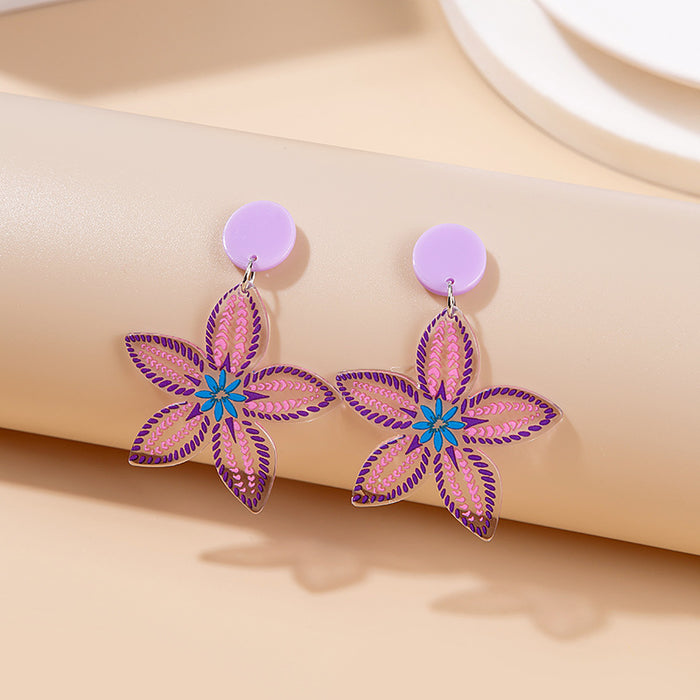 Wholesale Embossed Rainbow Flowers Stars Colored Dolls Cartoon Geometric Acrylic Earrings JDC-ES-MDD105