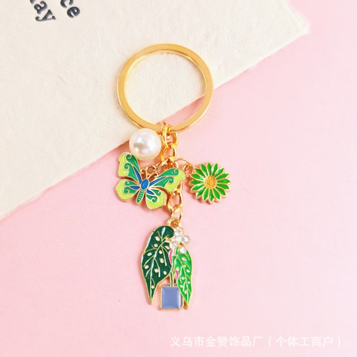 Wholesale Butterfly Flower Keychain Mother' s Day Metal Bag Pendant Exquisite High-end Pearl Flower Gift