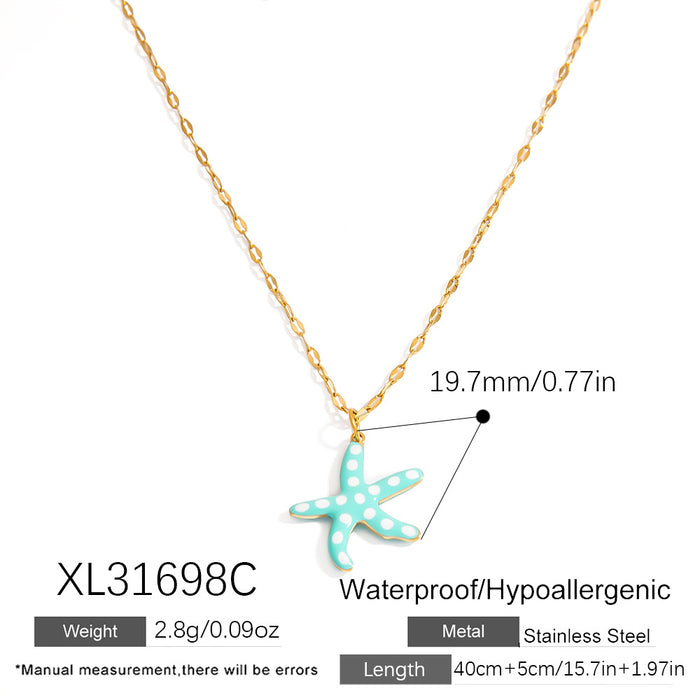 Wholesale Stainless steel necklace with ocean elements, starfish pendant, handmade oil dripping jewelry, fashionable
