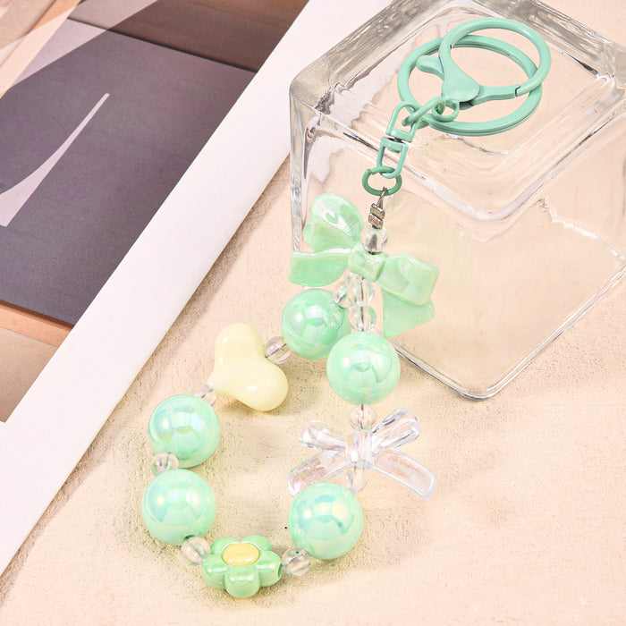 Wholesale Fresh Candy Color Plated Beaded Keychain Small Pendant Bow