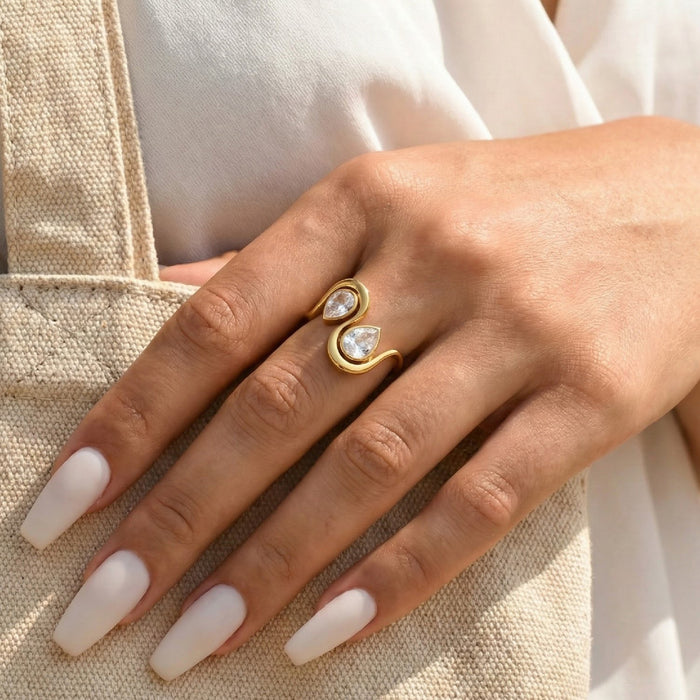 Wholesale Double Teardrop Zircon Gold Ring